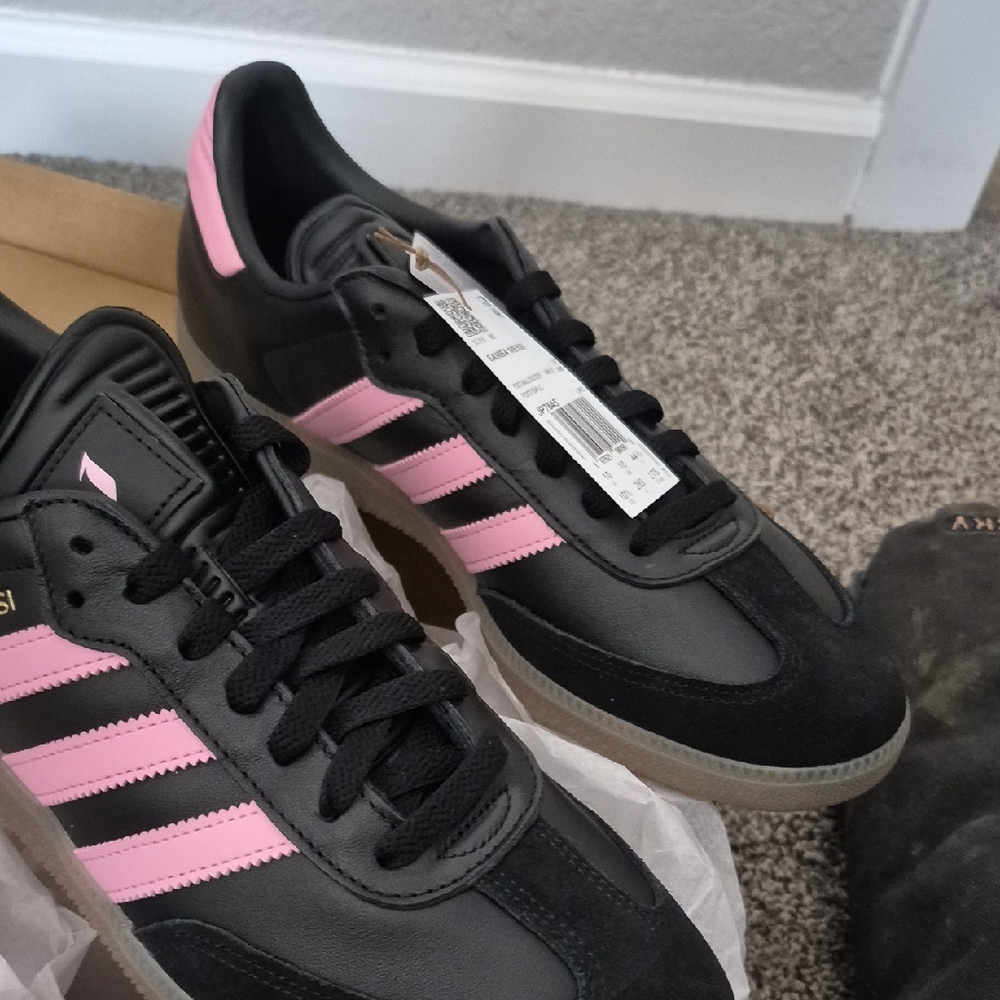 adidas Black Sneakers with Pink Stripes